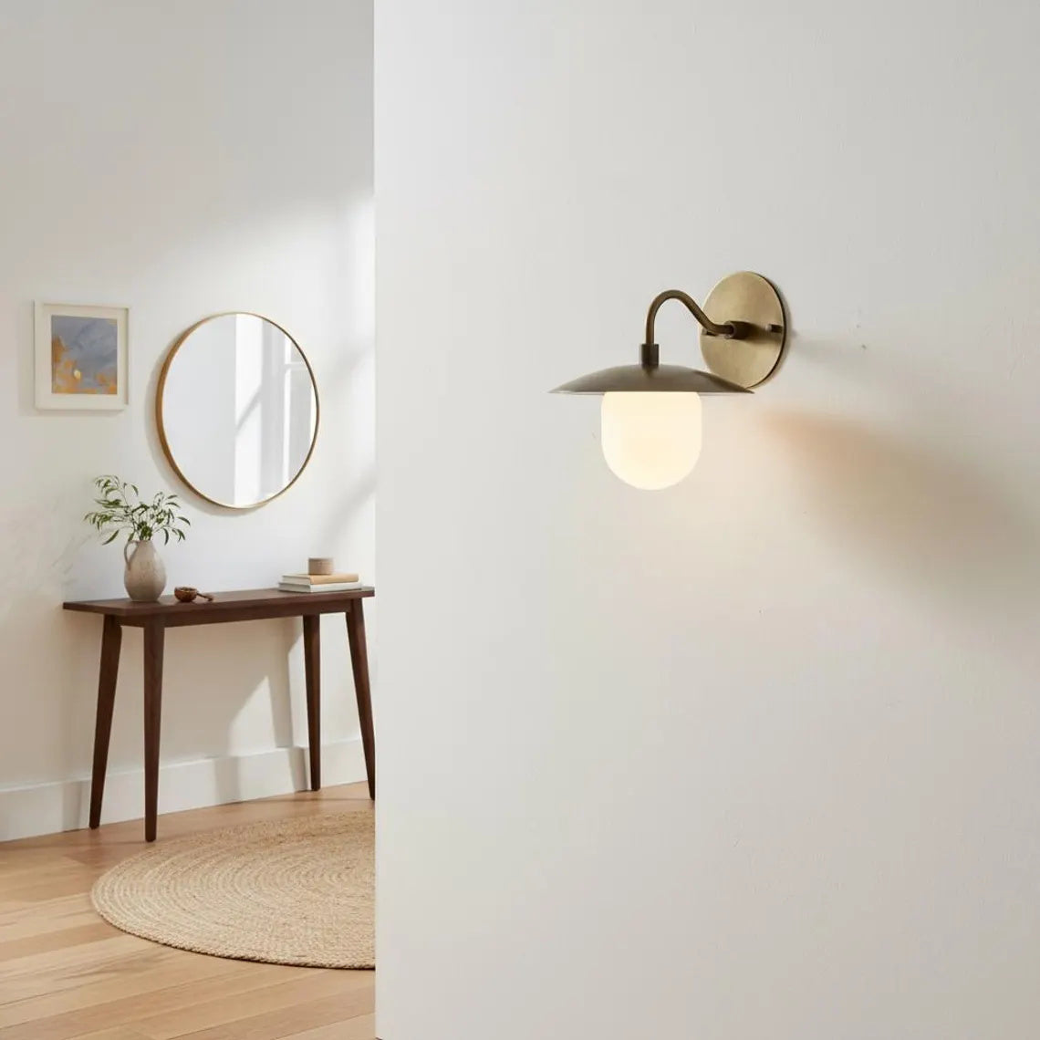 Marie Petite Wall Lamp - Antique Brass & Opal Glass Sphere Sconce