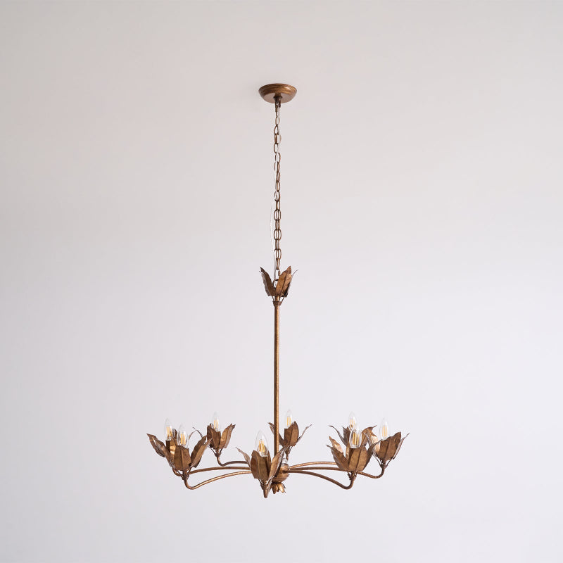 Mariella Tulip Chandelier - Forged Iron Copper 8-Light Botanical Pendant