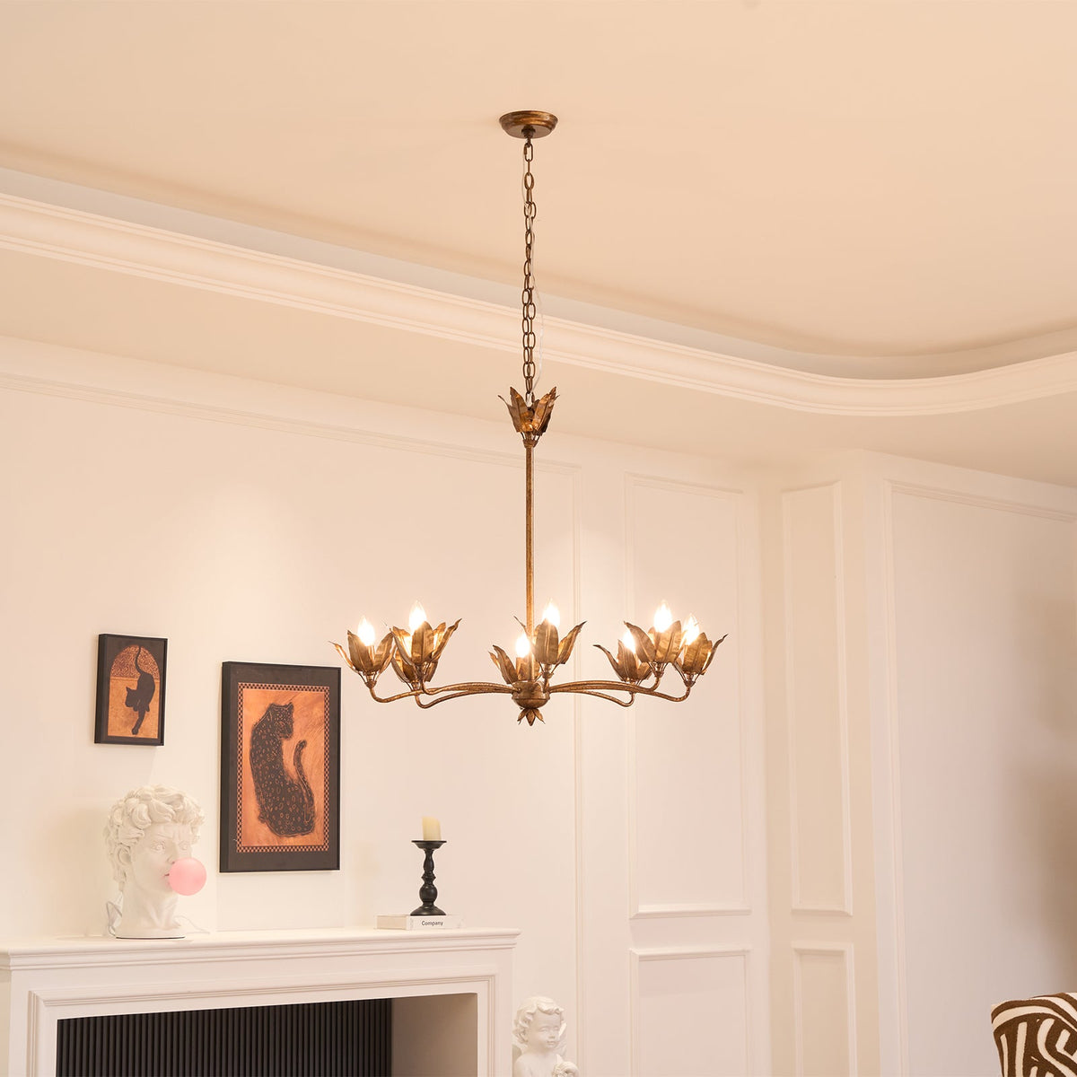 Mariella Tulip Chandelier - Forged Iron Copper 8-Light Botanical Pendant