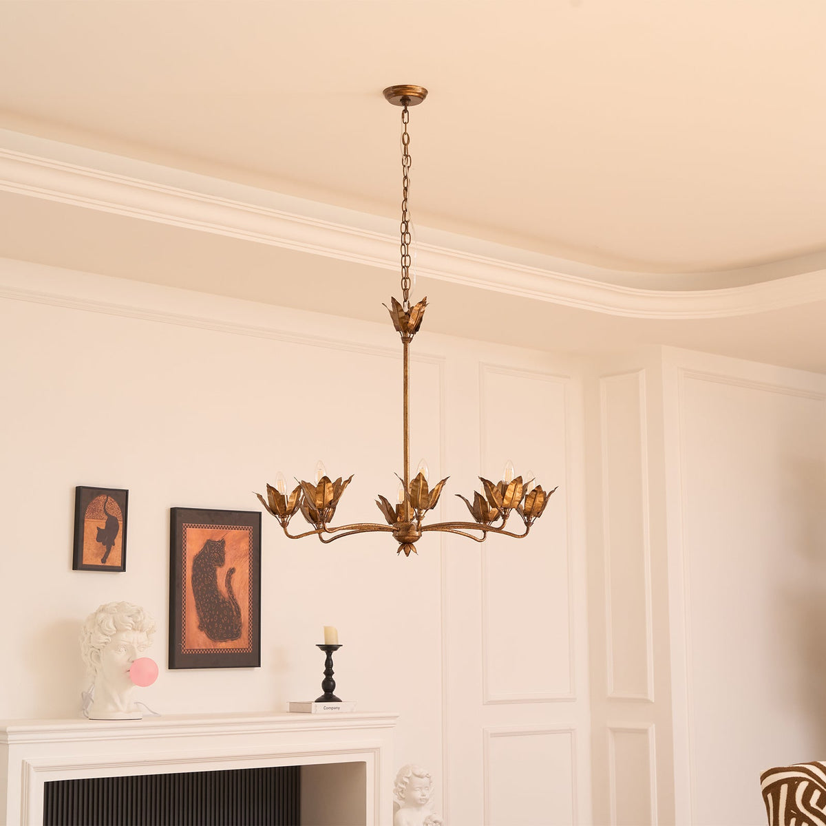 Mariella Tulip Chandelier - Forged Iron Copper 8-Light Botanical Pendant