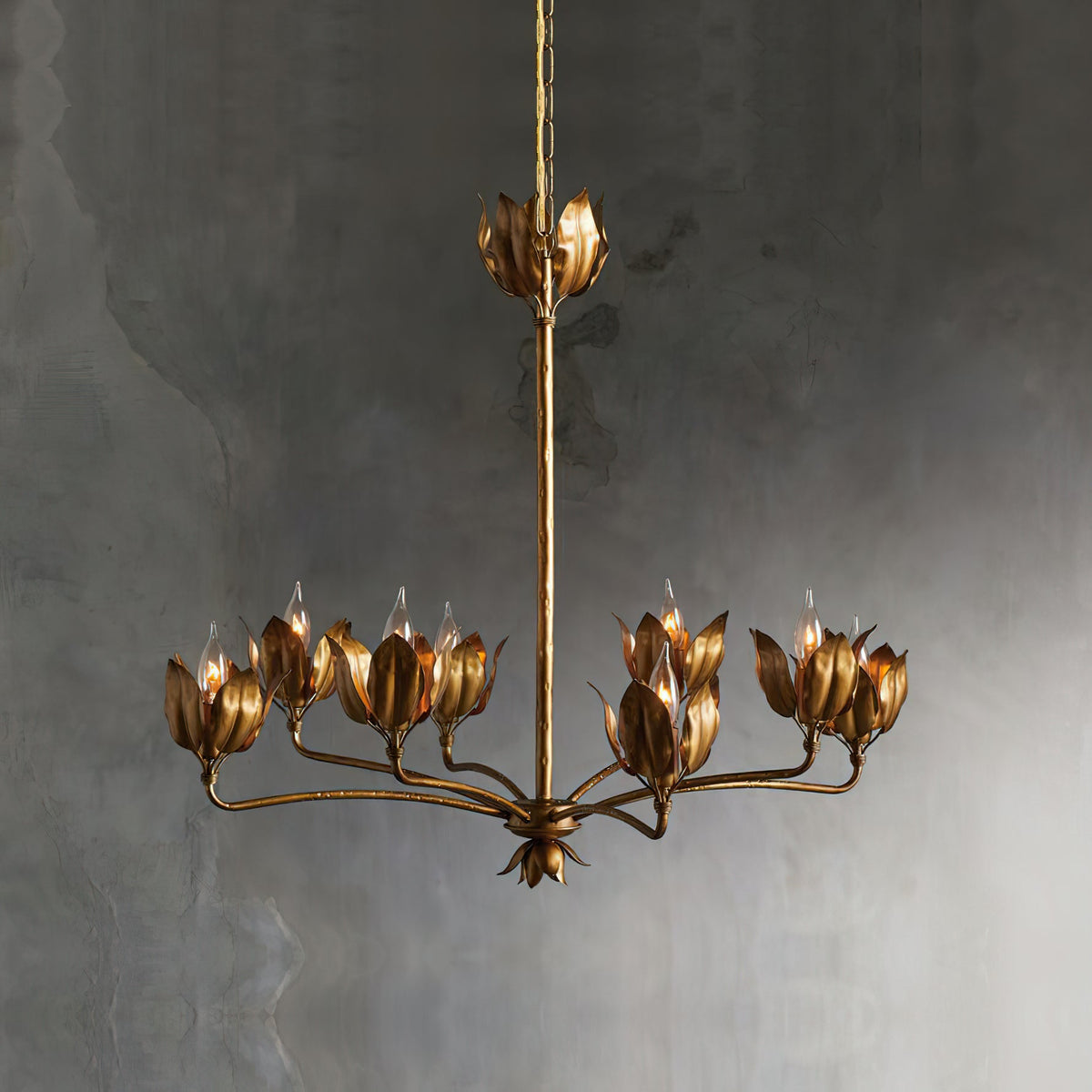 Mariella Tulip Chandelier - Forged Iron Copper 8-Light Botanical Pendant