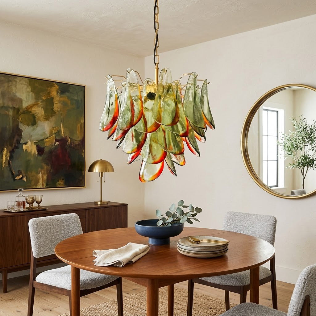 Marielle Murano Chandelier - Gradient Stained Glass Botanical Pendant