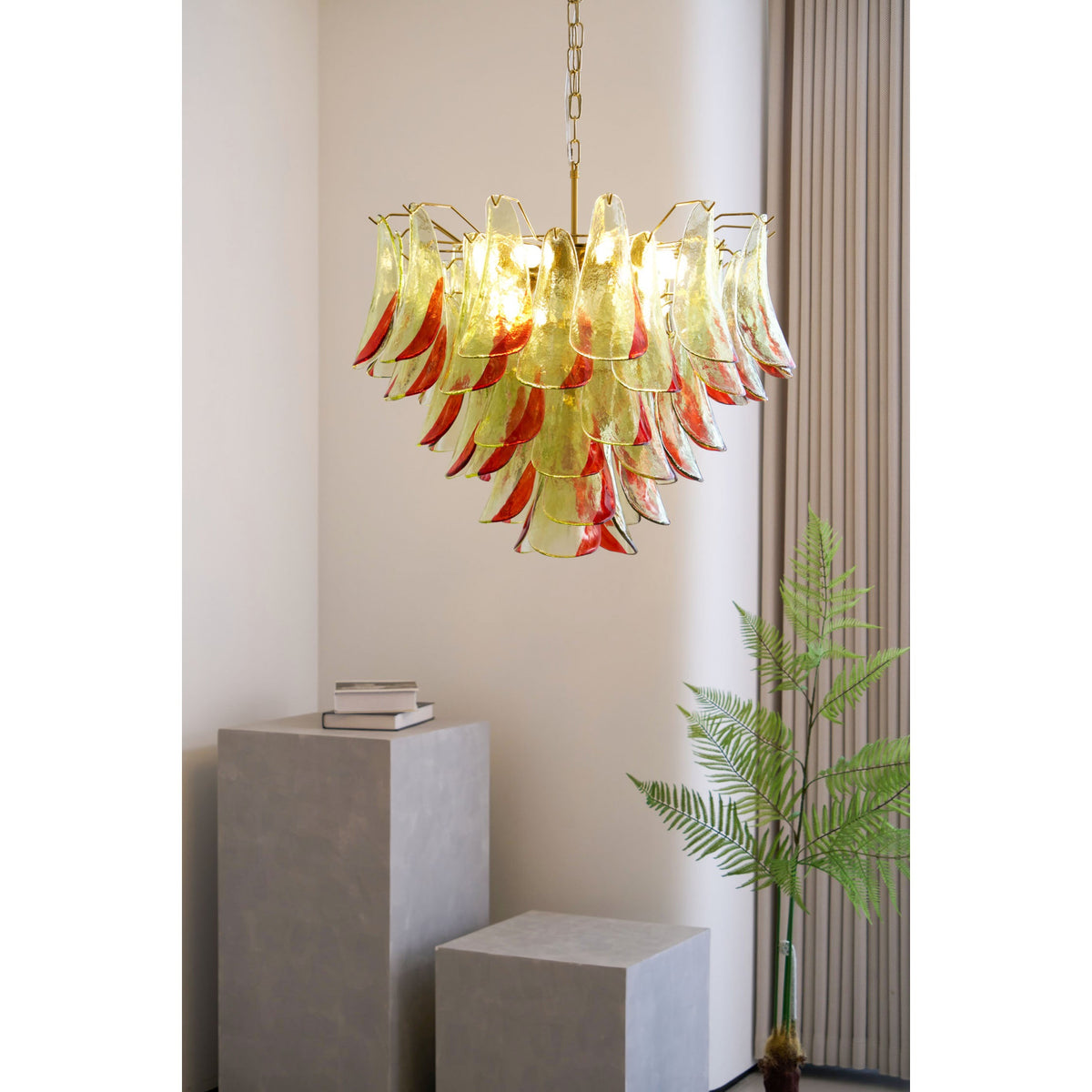 Marielle Murano Chandelier - Gradient Stained Glass Botanical Pendant