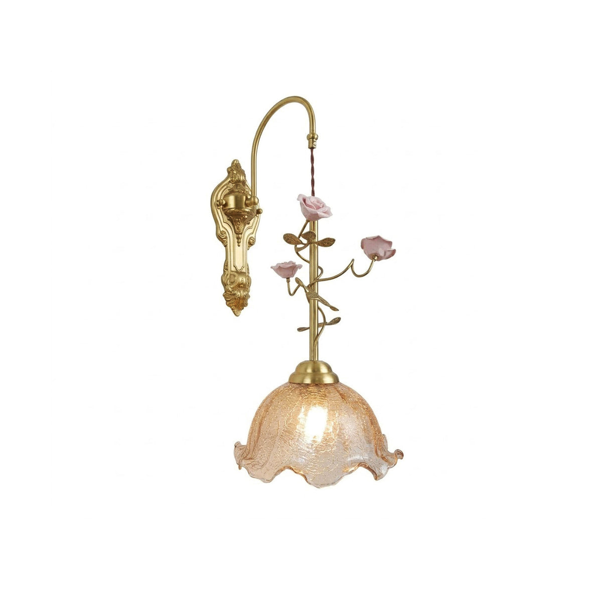 Marilee Wall Lamp - Brass & Glass Sconce with Ceramic Flower Accents