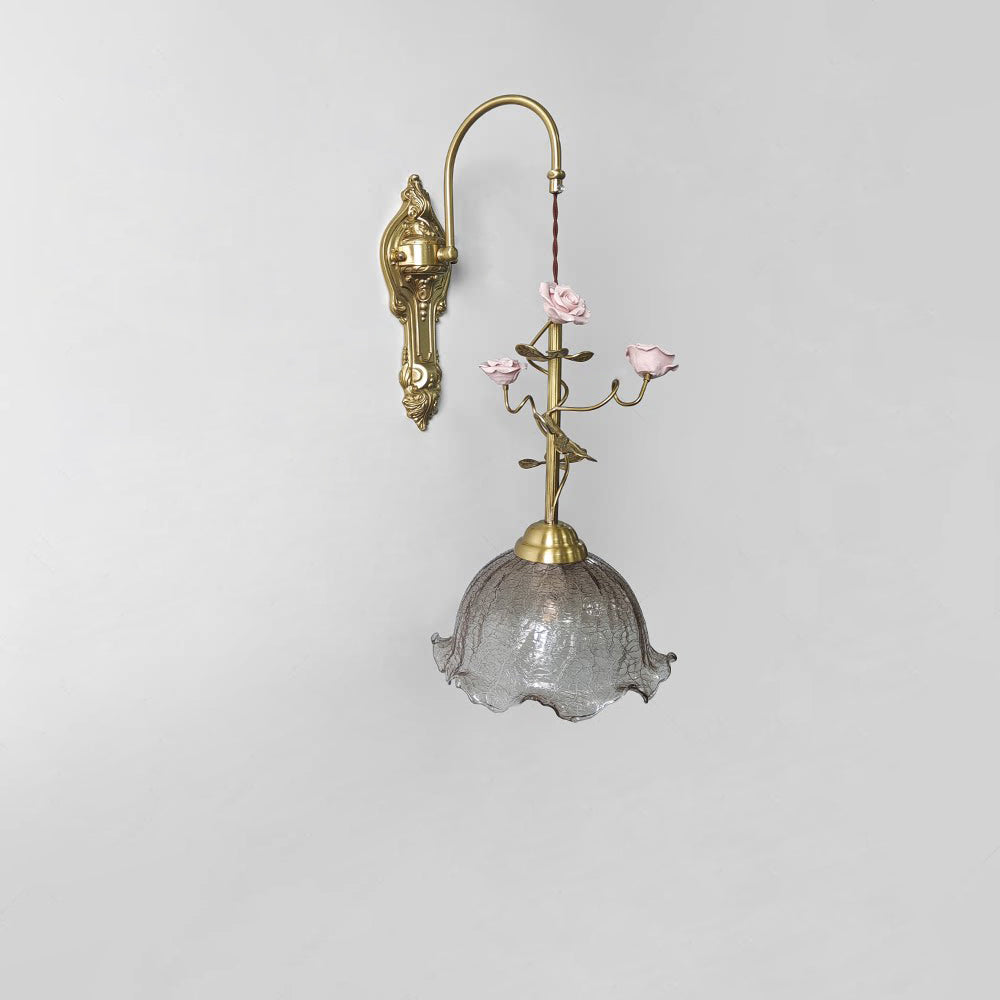 Marilee Wall Lamp - Brass & Glass Sconce with Ceramic Flower Accents