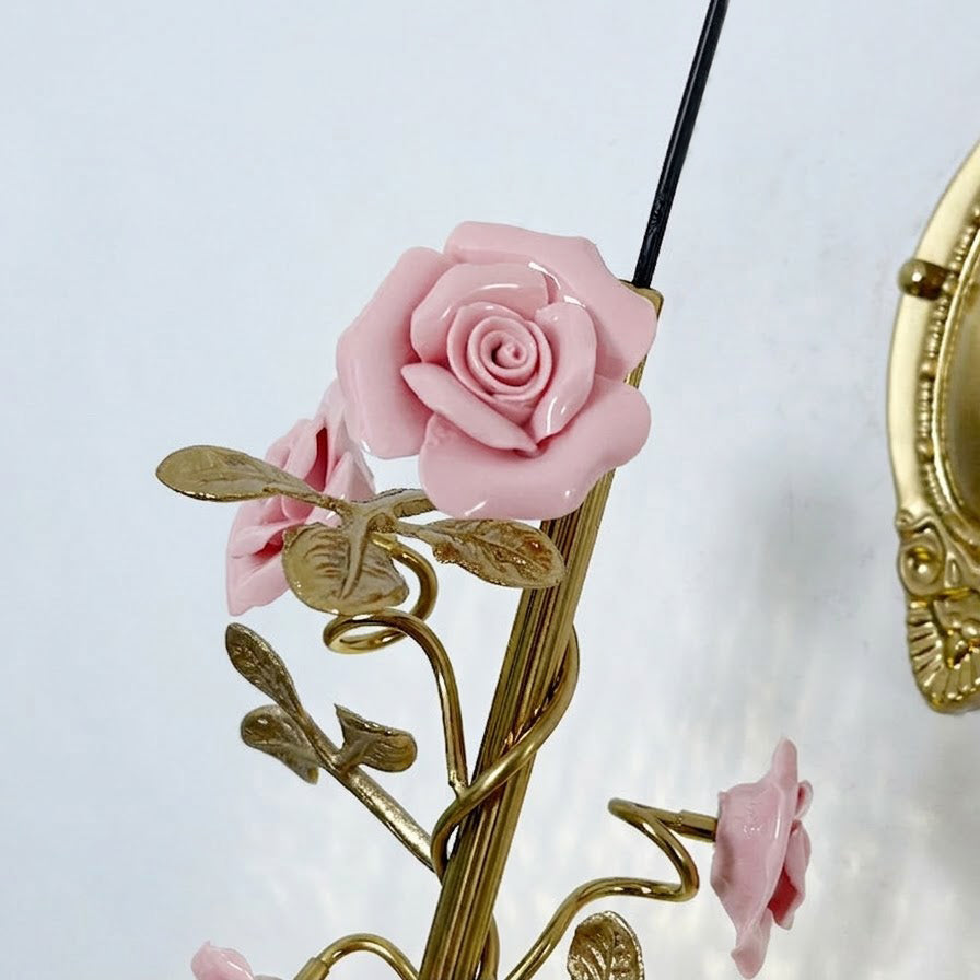 Marilee Wall Lamp - Brass & Glass Sconce with Ceramic Flower Accents