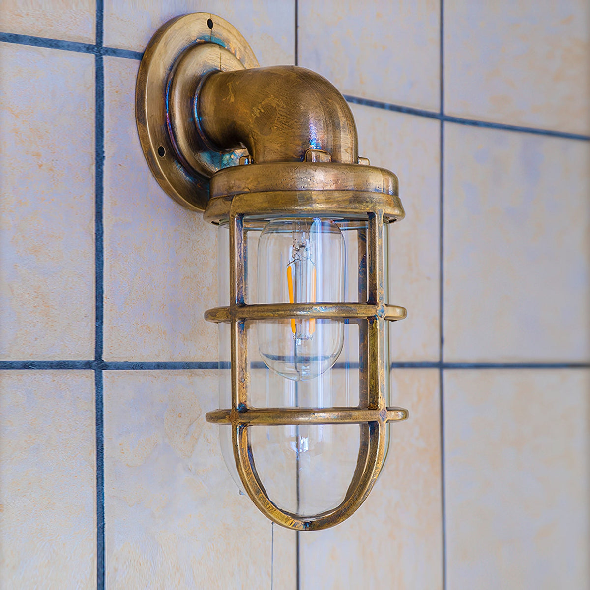 Marine Wall Lamp - Nautical Solid Brass & Clear Glass Sconce
