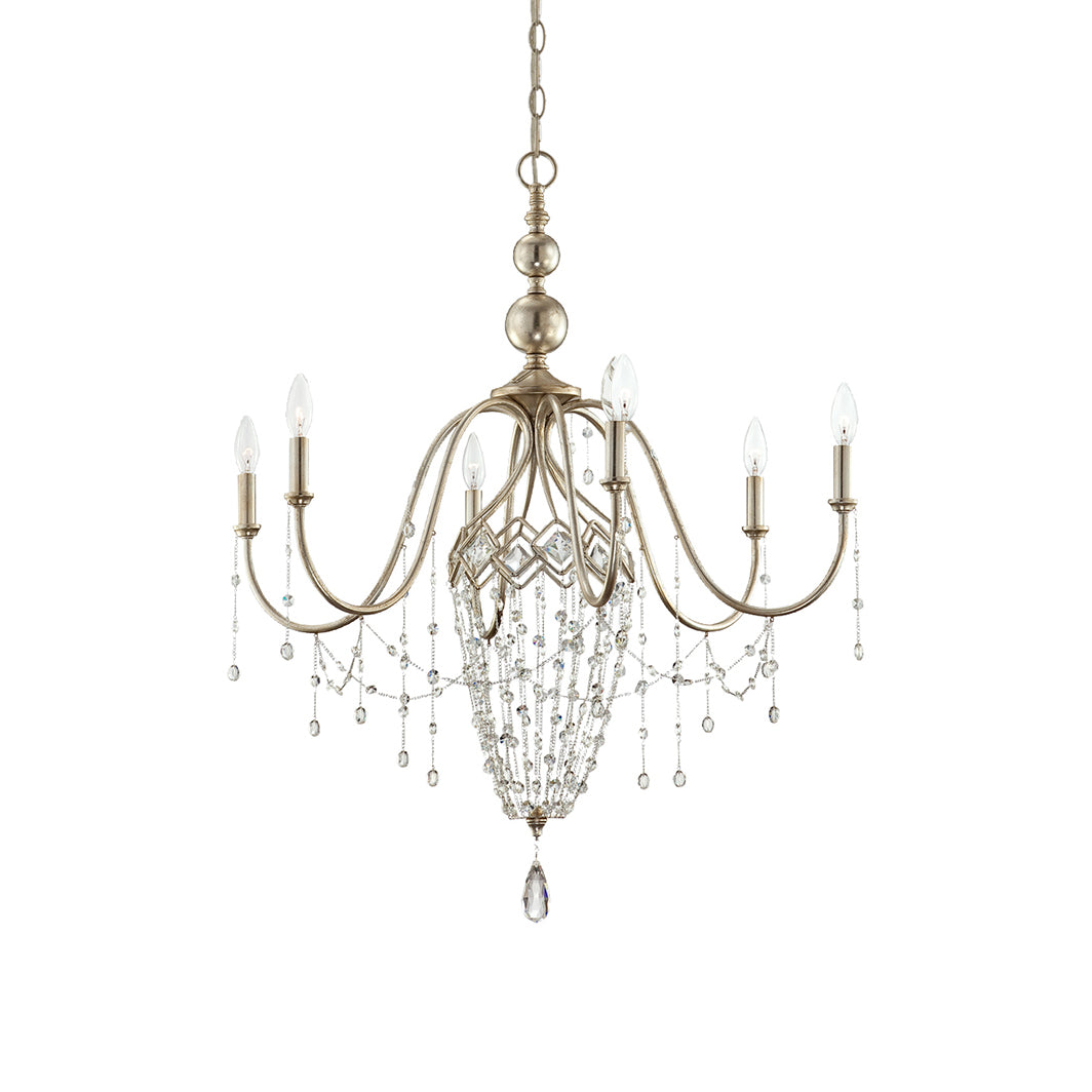 Mariposa Chandelier - European Vintage Brass & Draped Crystal Pendant