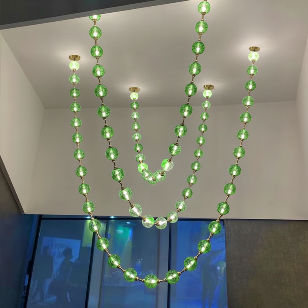 Marni Beaded Chandelier - Cascading Acrylic Bead Wave LED Pendant