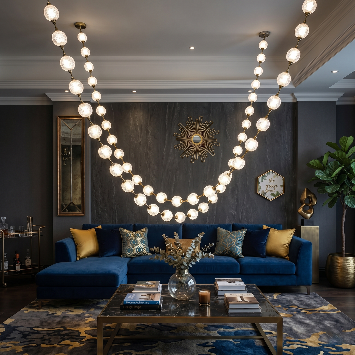 Marni Beaded Chandelier - Cascading Acrylic Bead Wave LED Pendant