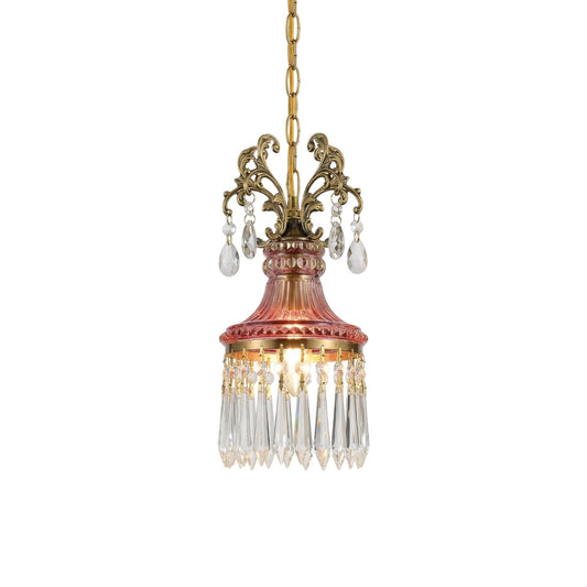 Marquise Crystal Pendant Lamp - Vintage Parisian Brass & Purplish-Red Glass Pendant