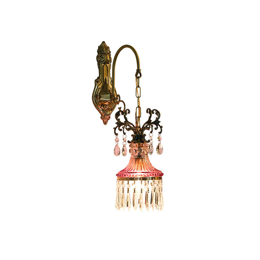 Marquise Crystal Wall Lamp - Vintage Parisian Brass & Ruby Glass Sconce
