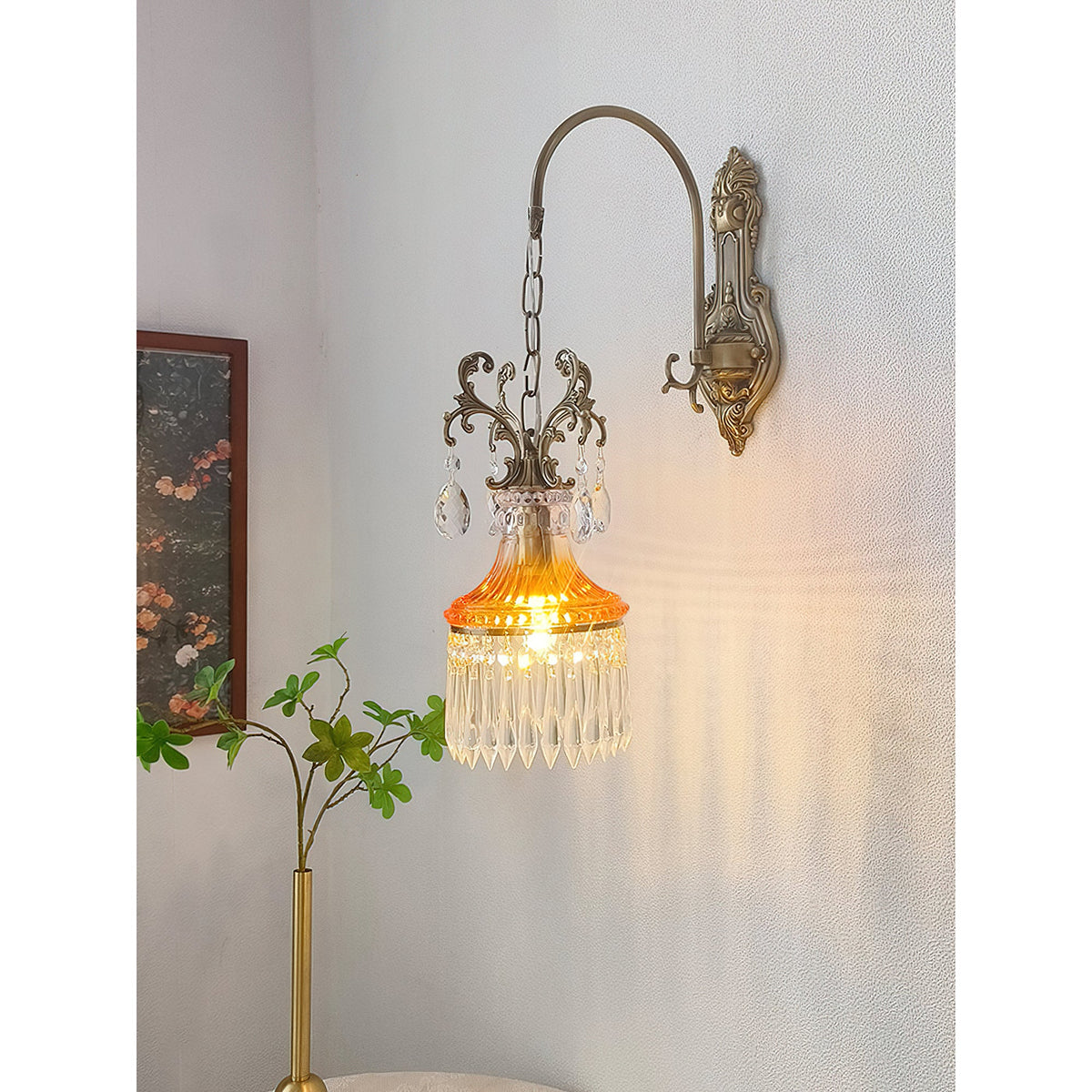 Marquise Crystal Wall Lamp - Vintage Parisian Brass & Ruby Glass Sconce