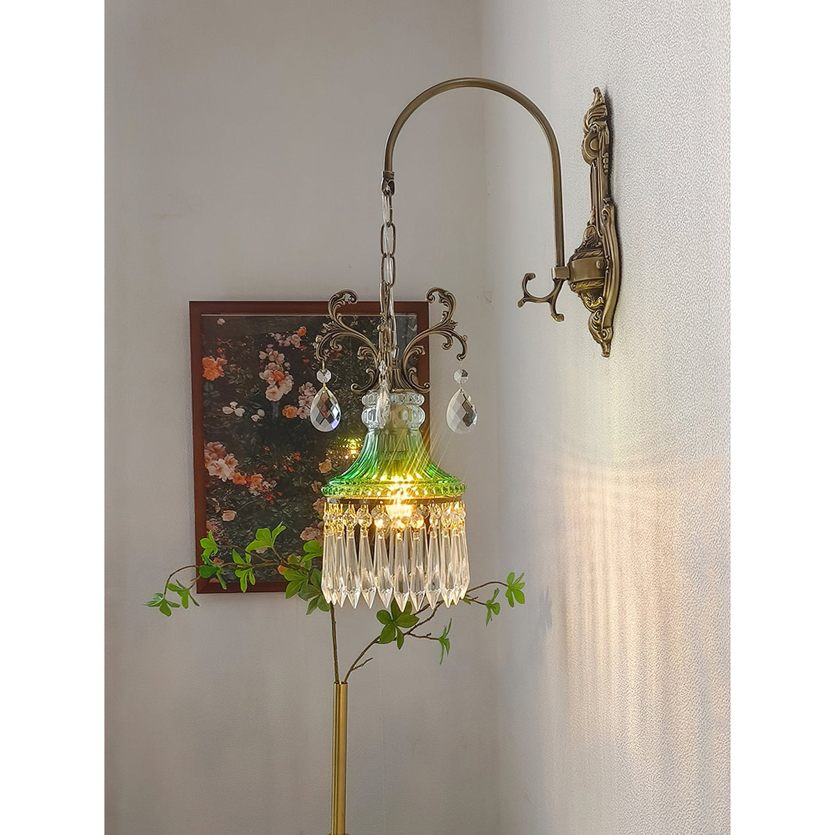 Marquise Crystal Wall Lamp - Vintage Parisian Brass & Ruby Glass Sconce