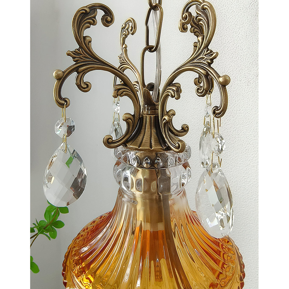 Marquise Crystal Wall Lamp - Vintage Parisian Brass & Ruby Glass Sconce