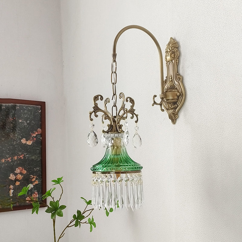 Marquise Crystal Wall Lamp - Vintage Parisian Brass & Ruby Glass Sconce
