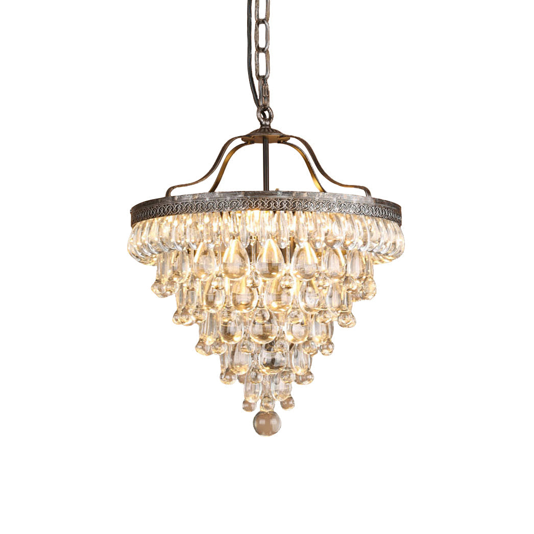 Crystal Inverted Pyramid Chandelier – Ancient Silver Tiered Crystal Pendant Light