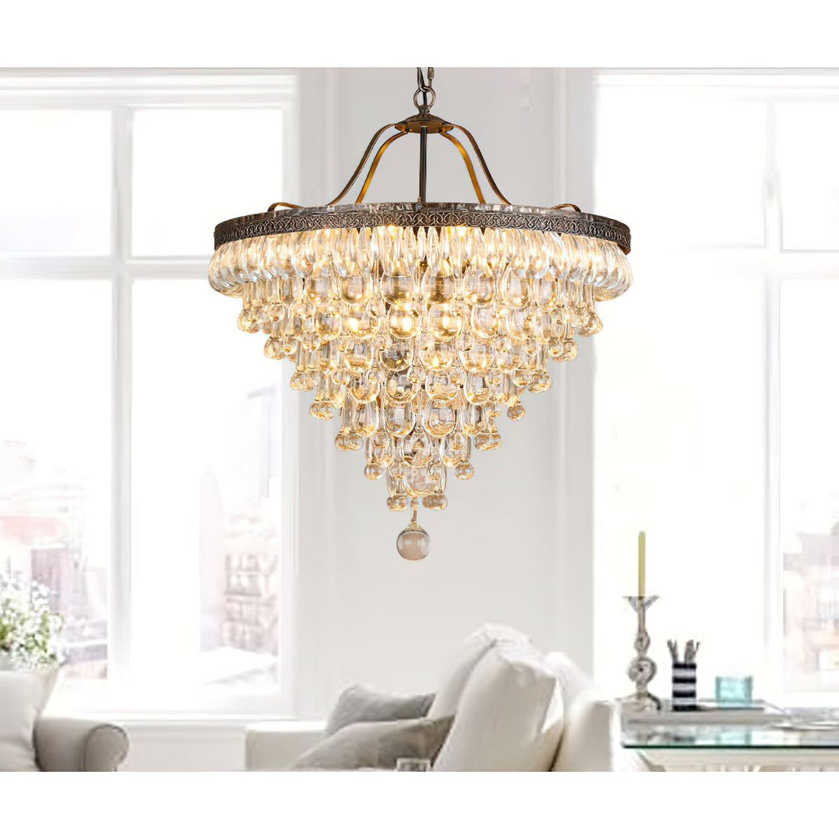 Crystal Inverted Pyramid Chandelier – Ancient Silver Tiered Crystal Pendant Light