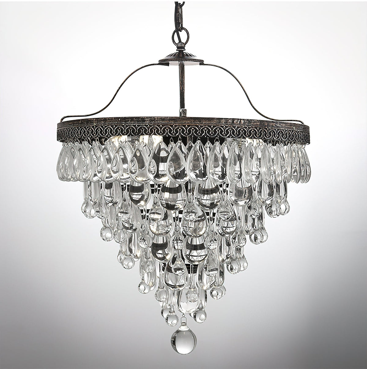 Crystal Inverted Pyramid Chandelier – Ancient Silver Tiered Crystal Pendant Light