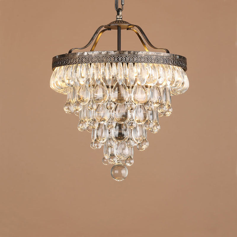 Crystal Inverted Pyramid Chandelier – Ancient Silver Tiered Crystal Pendant Light