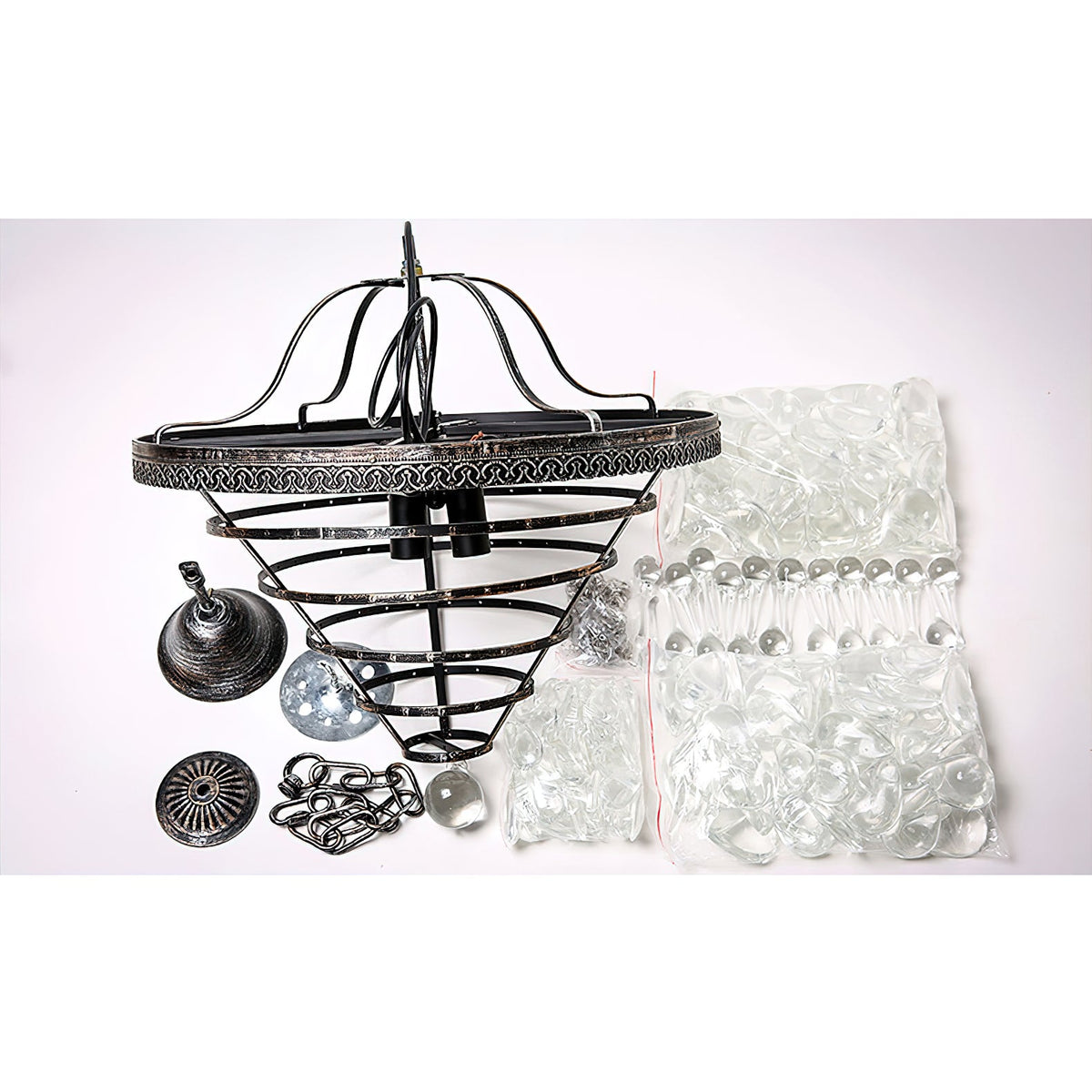 Crystal Inverted Pyramid Chandelier – Ancient Silver Tiered Crystal Pendant Light