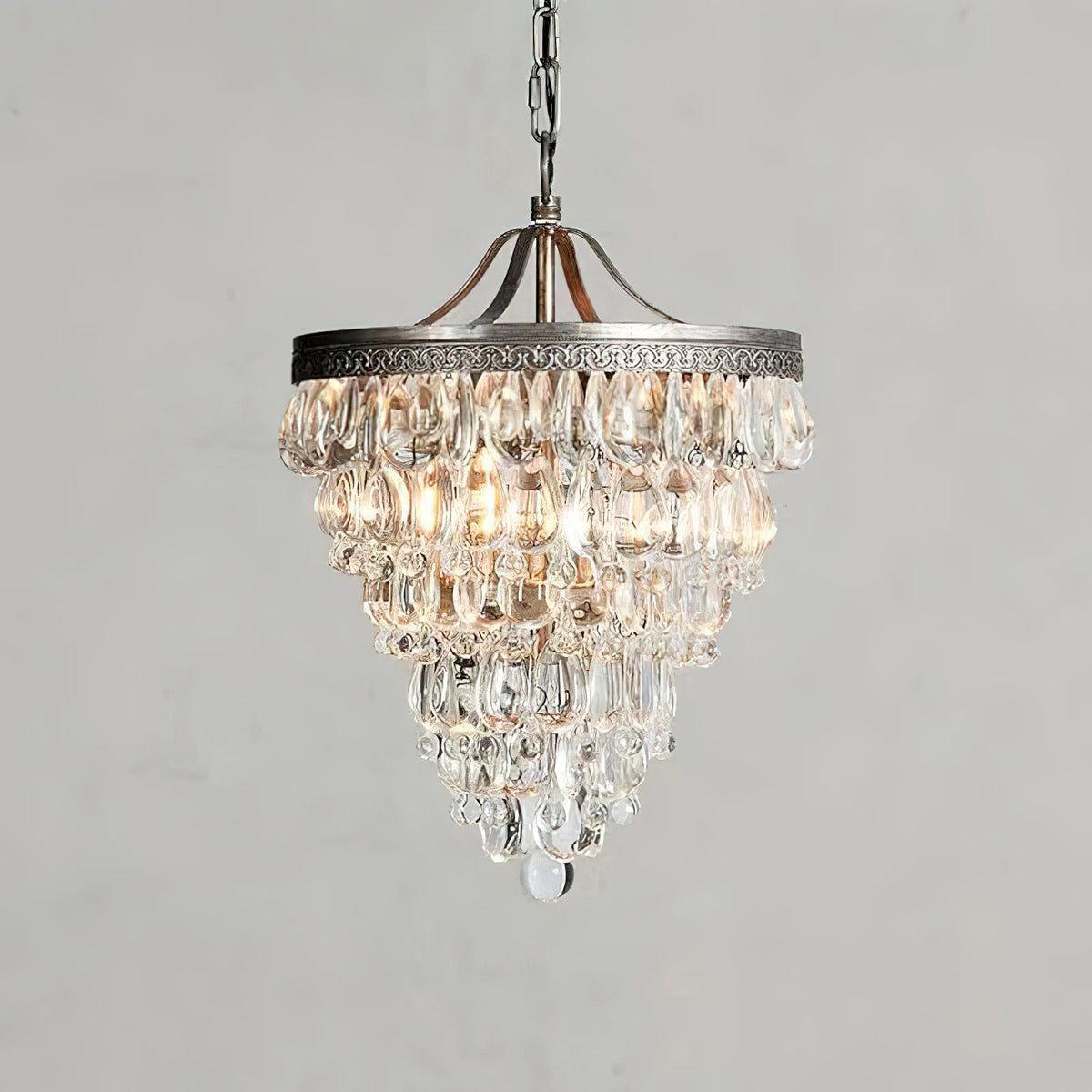 Crystal Inverted Pyramid Chandelier – Ancient Silver Tiered Crystal Pendant Light
