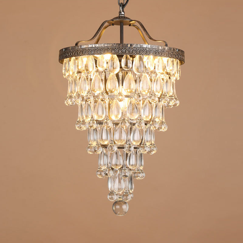 Crystal Inverted Pyramid Chandelier – Ancient Silver Tiered Crystal Pendant Light