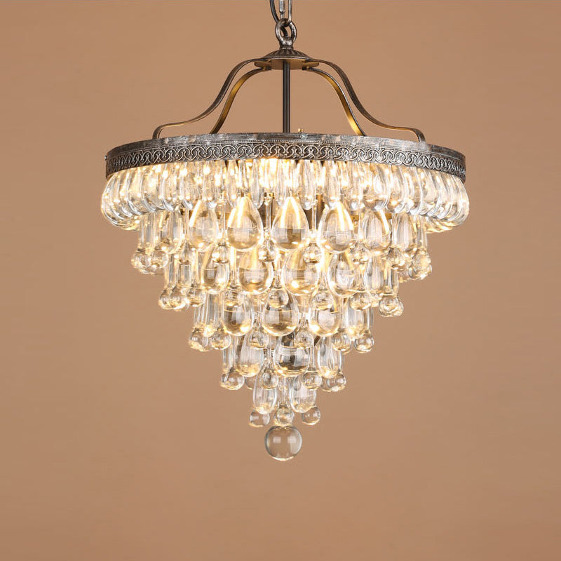 Crystal Inverted Pyramid Chandelier – Ancient Silver Tiered Crystal Pendant Light