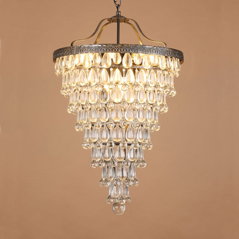 Crystal Inverted Pyramid Chandelier – Ancient Silver Tiered Crystal Pendant Light