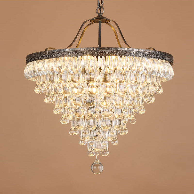 Crystal Inverted Pyramid Chandelier – Ancient Silver Tiered Crystal Pendant Light