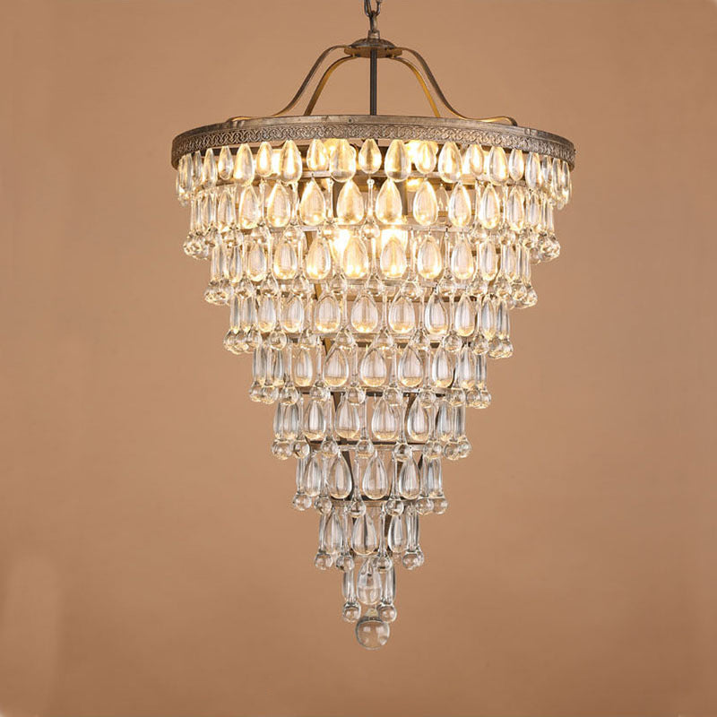Crystal Inverted Pyramid Chandelier – Ancient Silver Tiered Crystal Pendant Light
