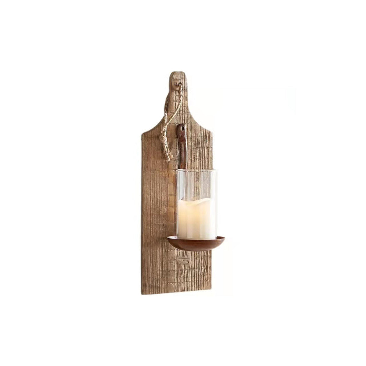 Mason Wall Lamp - Natural Wood & Glass Cylinder Candle Wall Sconce