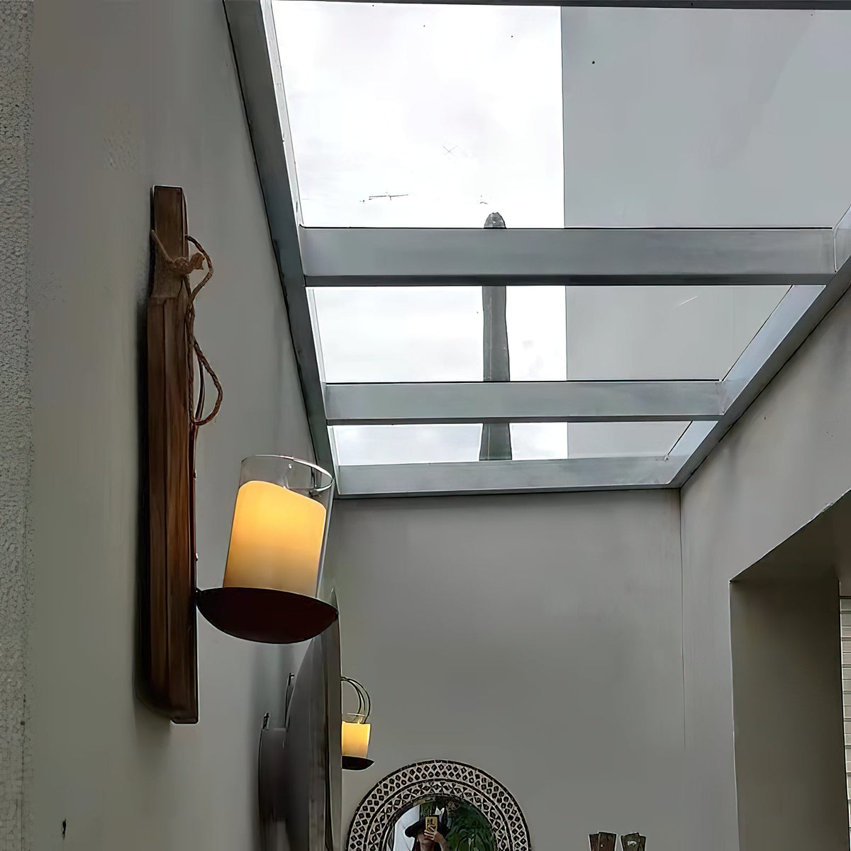 Mason Wall Lamp - Natural Wood & Glass Cylinder Candle Wall Sconce