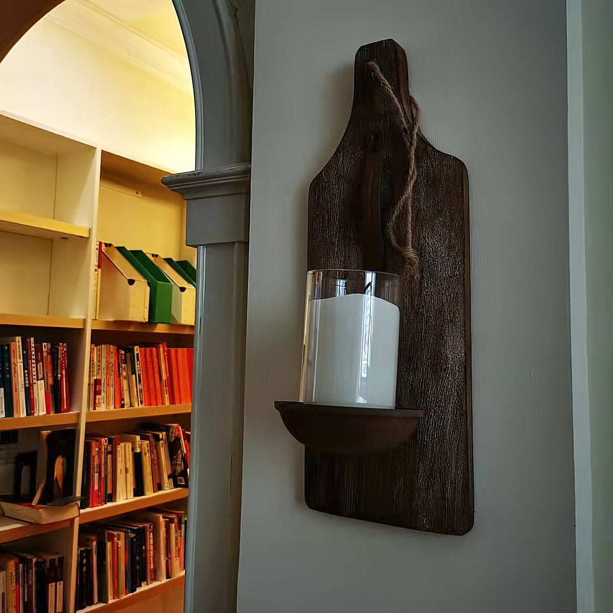 Mason Wall Lamp - Natural Wood & Glass Cylinder Candle Wall Sconce