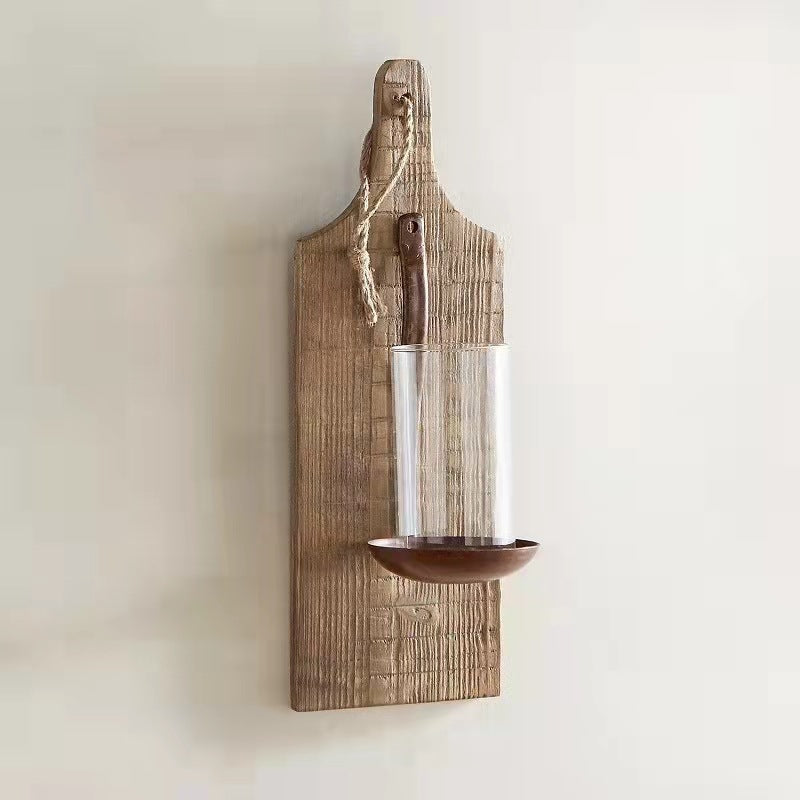 Mason Wall Lamp - Natural Wood & Glass Cylinder Candle Wall Sconce