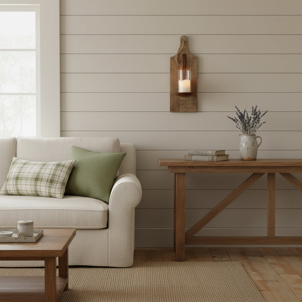 Mason Wall Lamp - Natural Wood & Glass Cylinder Candle Wall Sconce