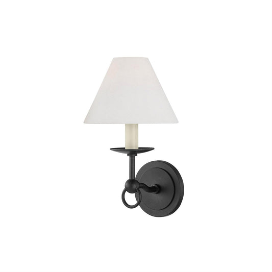 Sullivan Wall Lamp - Curving Black Iron Wall Sconce with White Shade | Modern Traditional Wall Light
