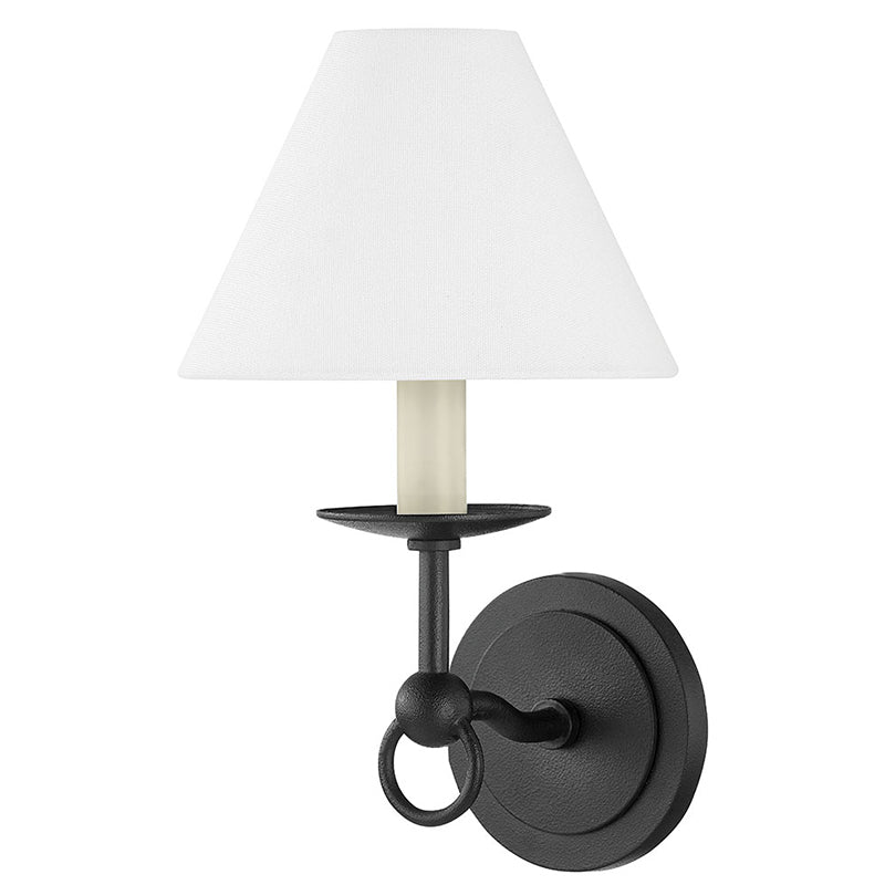 Sullivan Wall Lamp - Curving Black Iron Wall Sconce with White Shade | Modern Traditional Wall Light