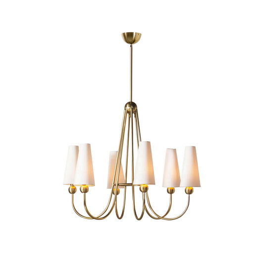 Mavis Chandelier - Modern Brass & Fabric Shade Multi-Arm Pendant