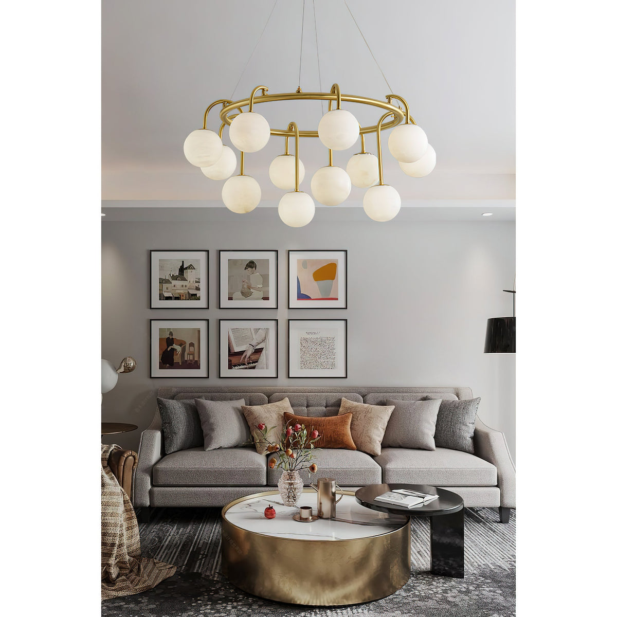 Maytoni Chandelier - Retro-Chic Brass & Spherical Alabaster Cloud Pendant