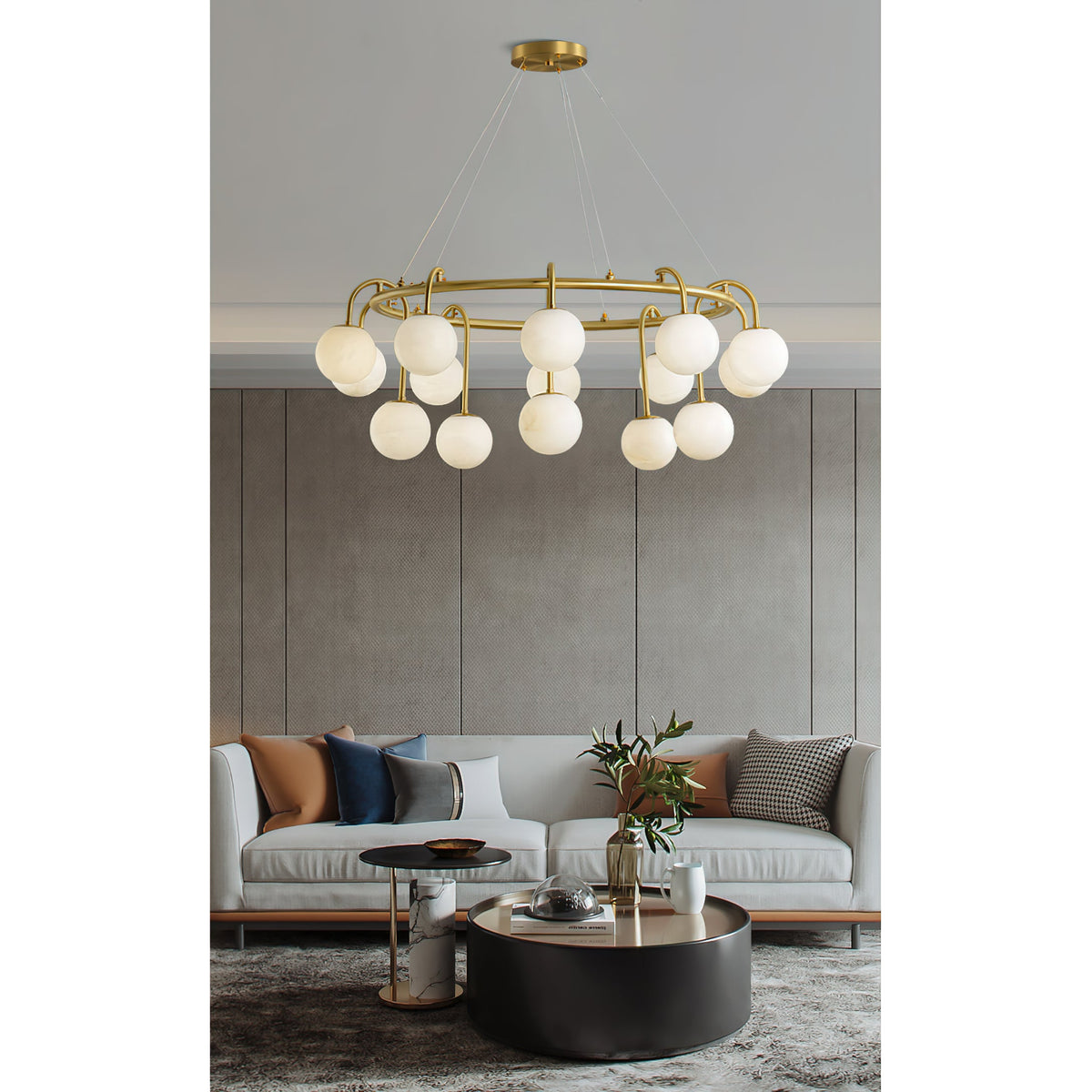 Maytoni Chandelier - Retro-Chic Brass & Spherical Alabaster Cloud Pendant