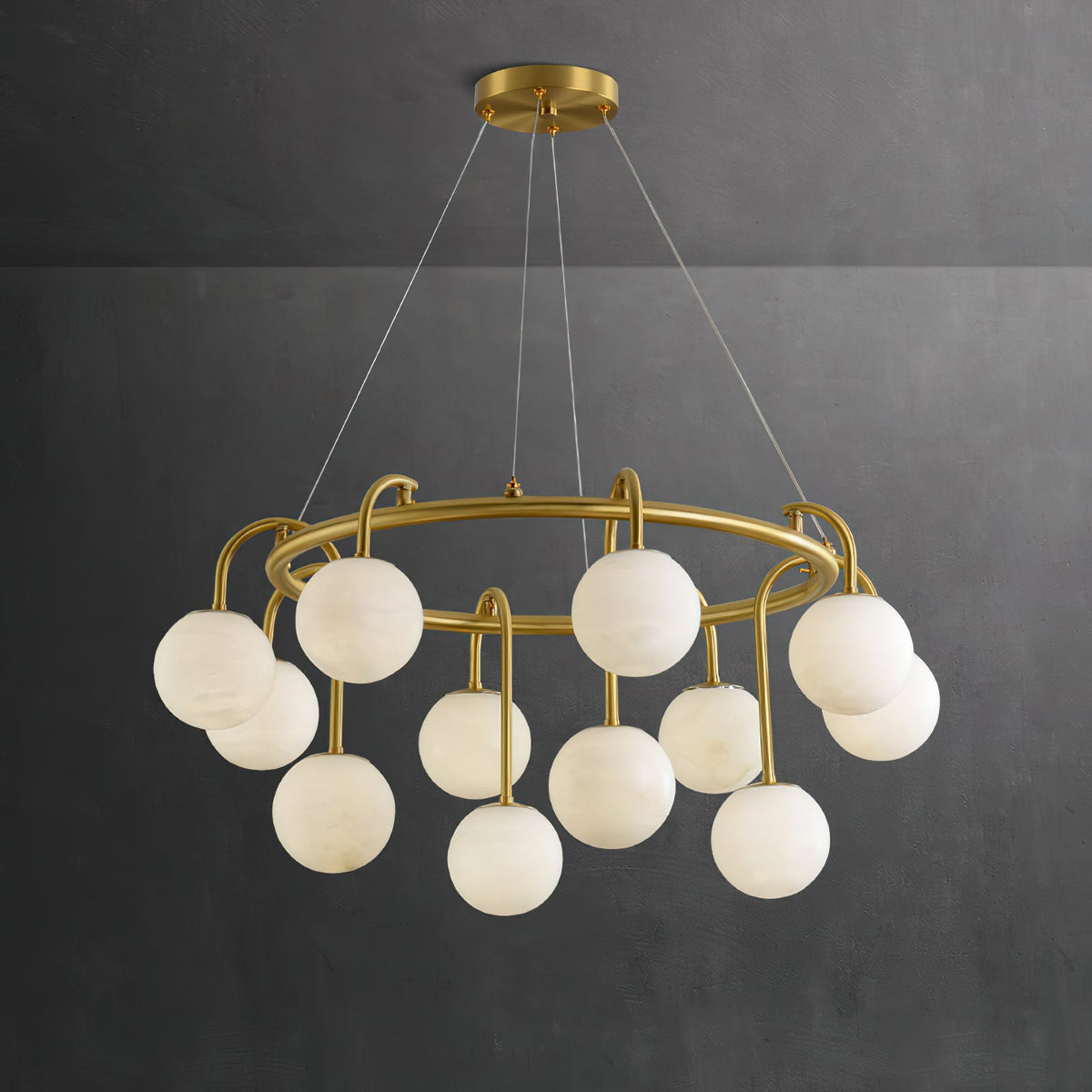Maytoni Chandelier - Retro-Chic Brass & Spherical Alabaster Cloud Pendant