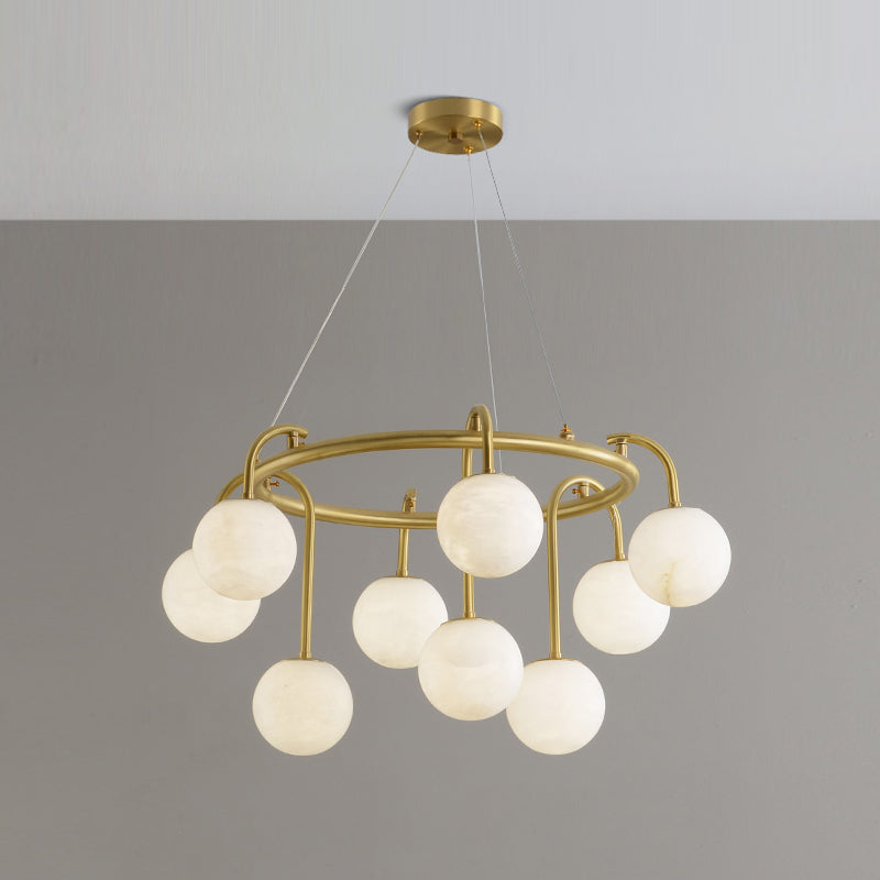 Maytoni Chandelier - Retro-Chic Brass & Spherical Alabaster Cloud Pendant