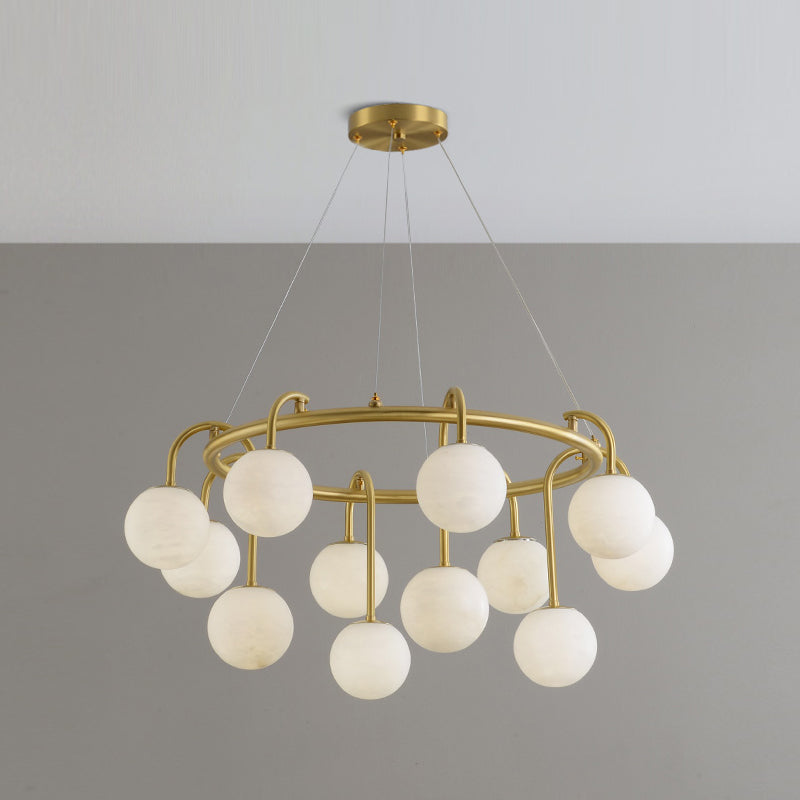 Maytoni Chandelier - Retro-Chic Brass & Spherical Alabaster Cloud Pendant