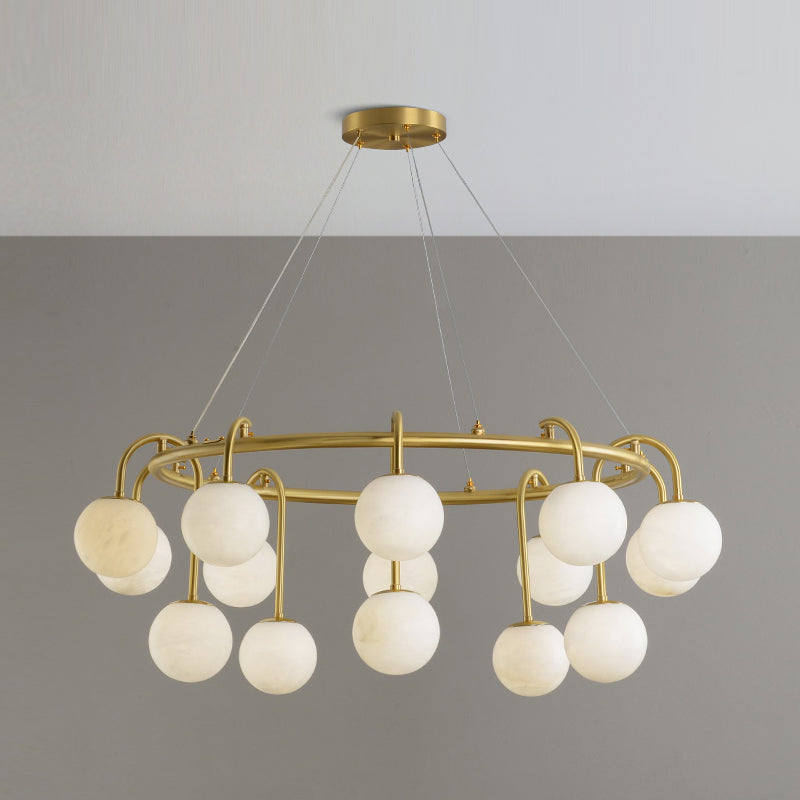 Maytoni Chandelier - Retro-Chic Brass & Spherical Alabaster Cloud Pendant