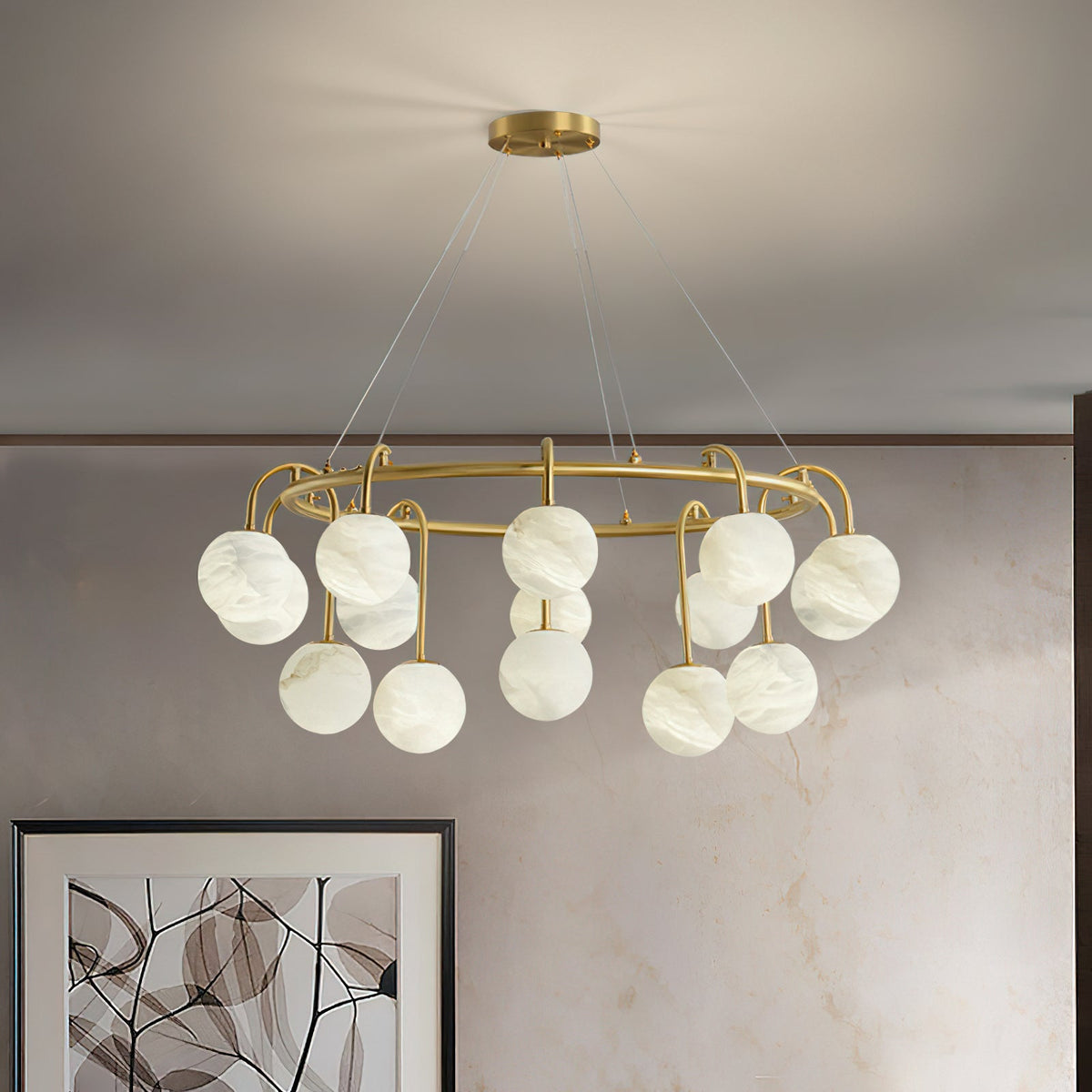 Maytoni Chandelier - Retro-Chic Brass & Spherical Alabaster Cloud Pendant