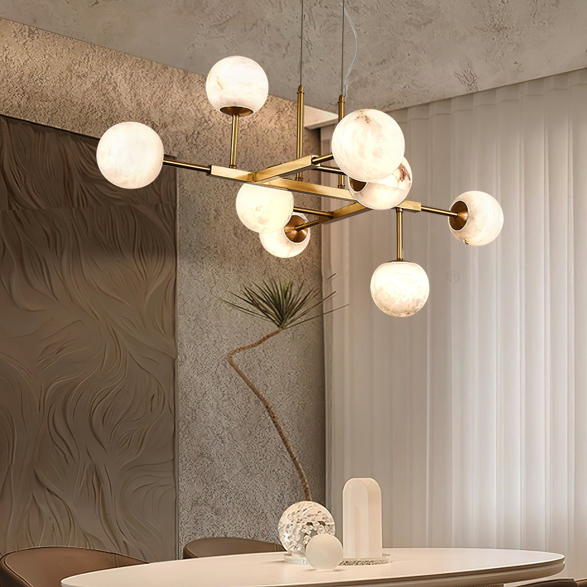 Maytoni Uva Alabaster Chandelier - Brass & Spanish Alabaster Linear Pendant