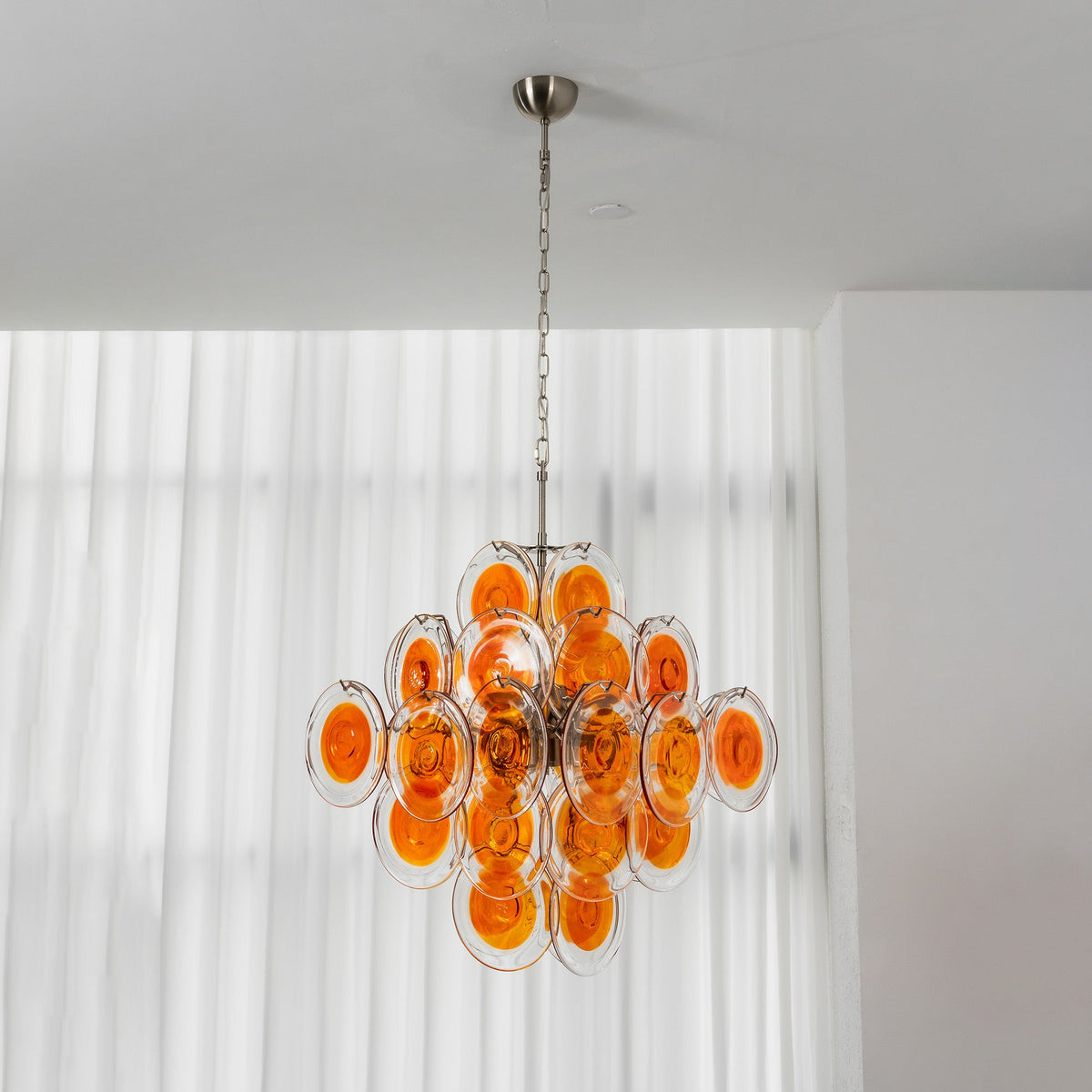 Mazzega Vistosi Chandelier - Vintage Murano Disk Glass Pendant
