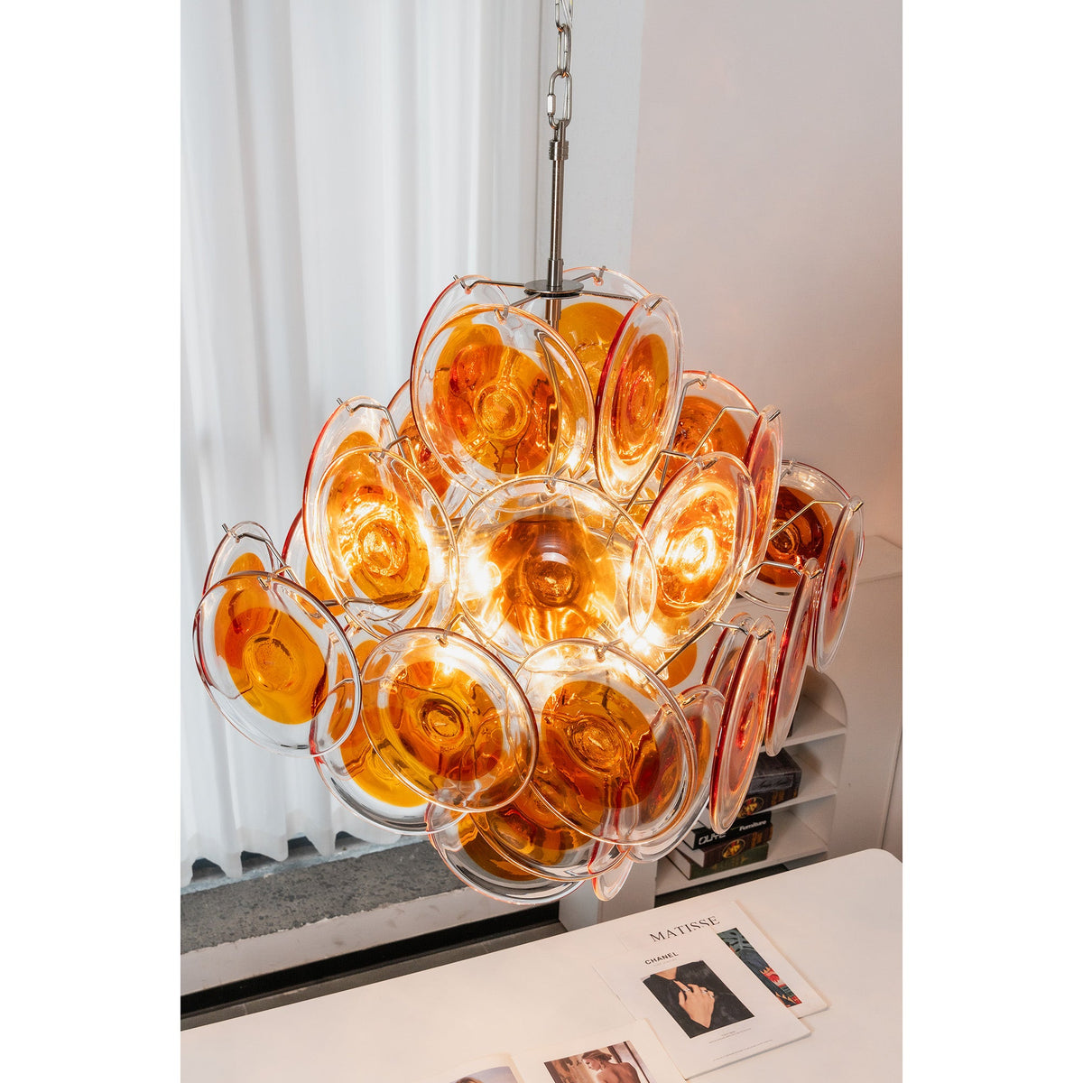 Mazzega Vistosi Chandelier - Vintage Murano Disk Glass Pendant