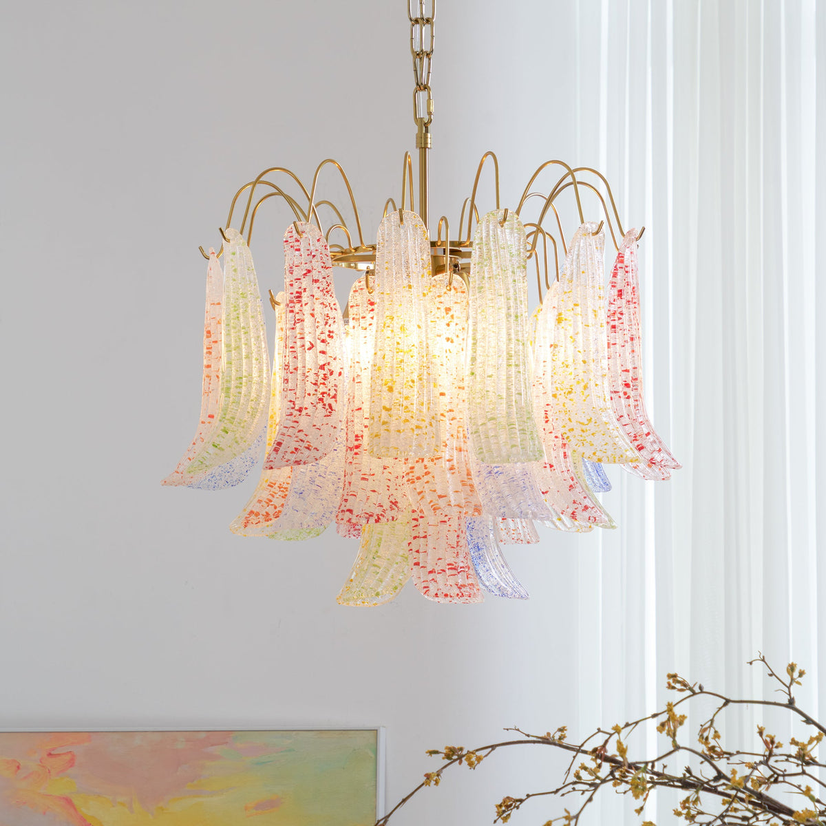 Mazzega Murano Glass Chandelier - Textured Art Glass Tiered Pendant